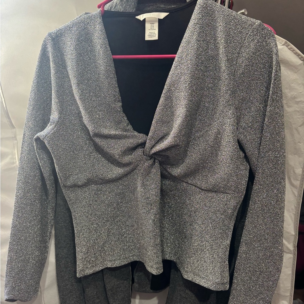 H&M Silver V-Neck Women's Top